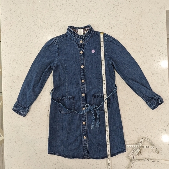Gymboree Girl Blue Denim Jean Dress Button Down Long Sleeve Belted Pockets 8 - Picture 5 of 9